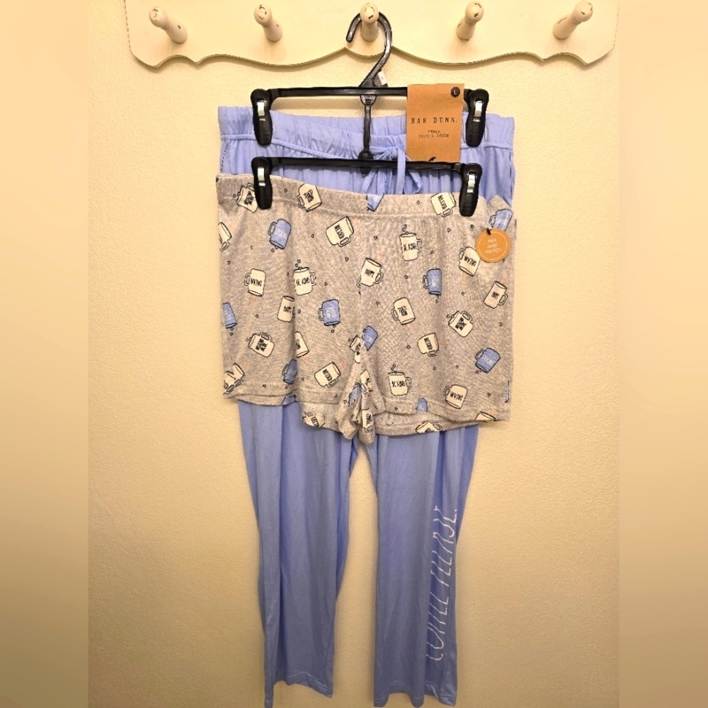 NWT Rae Dunn 2 Pc Pajama Bottom Set, One Pajama Pant One Pajama Short